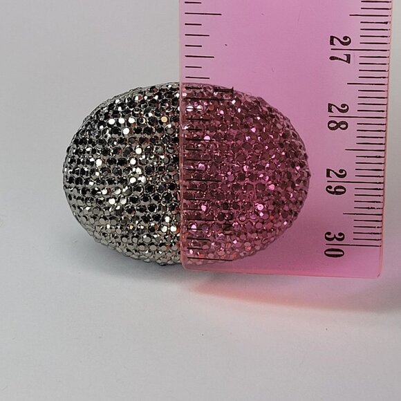 SILVER Grey Fashion Ring Oval Large Rhinestone Sparkly Bling Stretch Band Ring - Picture 11 of 12